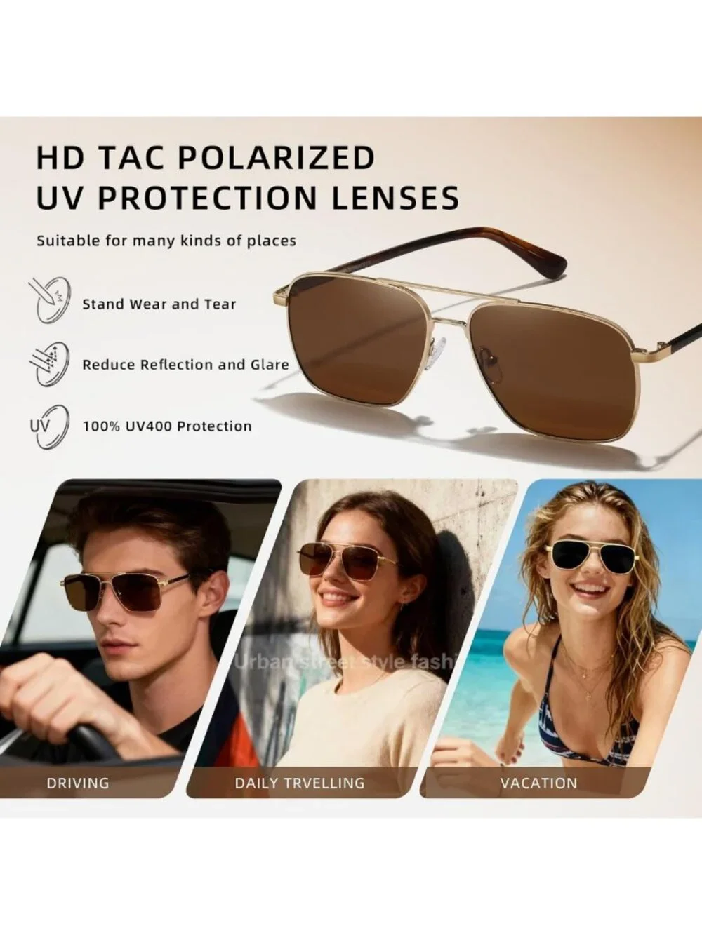Stylish Polarized Square Aviator Sunglasses for Men - 58mm XL Large Shades